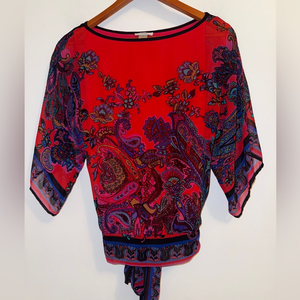 ✨ Cache Vibrant Paisley Tie-Back Blouse – Size Small ✨ - Picture 3 of 11